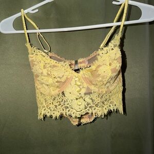 For Love & Lemons yellow Faye lace underwire bustier top